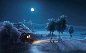 Download blue night full moon scenery wide - Fullsize Wallpaper