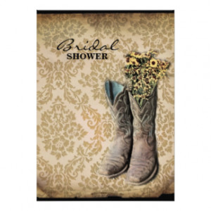 country cowboy boots damask vintage bridal shower invites