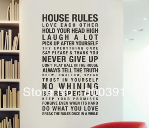Free shipping quote stickers 120*60cm Art wall sticker, HOUSE RULES ...