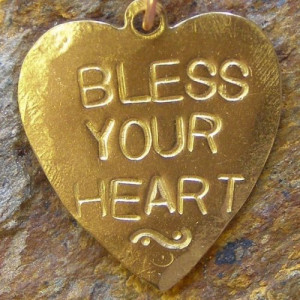 Bless Your Heart Brass Pendant Hand Stamped Necklace by Jean Skipper