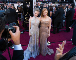 Amanda Seyfried (L) poses with Jessica Chastain (R), Oscar®-nominee ...