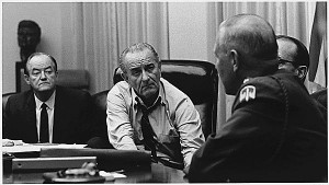 Hubert Humphrey, President Lyndon Johnson and General Creighton Abrams ...