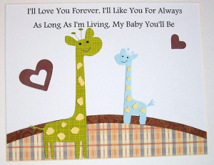 ... Decor, Nursery Art, Giraffe, Quote, I'll Love You Forever, 8x10 Print