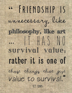 Friendship is unnecessary, like philosophy, like art.