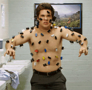 Adam from Comedy Central's Workaholics puts clips all over his body ...