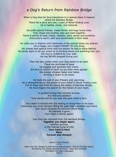 ... Rainbow Bridge Poem re a Dog's purpose and journey in animals ... More