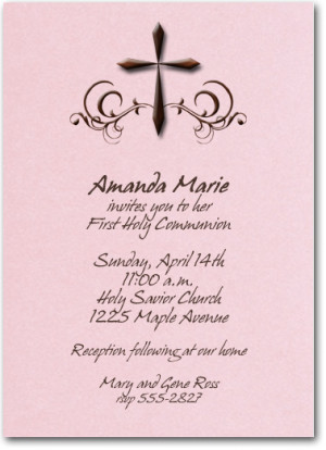 Brown Cross on Shimmery Pink First Communion Invitations from ...