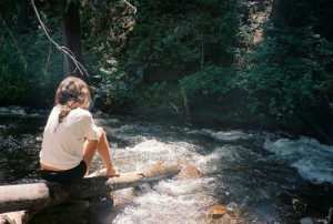 forest, girl, river, trees