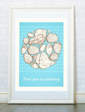 shell art poster print. Sea design retro poster. Inspirational quote ...