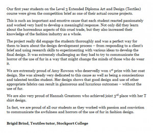 Brigid Brind, Textiles tutor, Stockport College