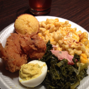 Southern Sunday Dinner...fried chicken, mac & cheese, greens, deviled ...