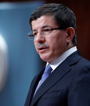 Turkey's Foreign Minister Ahmet Davutoglu addresses the media in ...