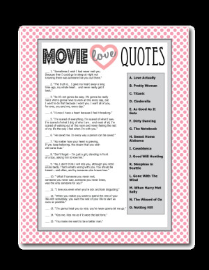 Printable Movie Love Quotes Game - Perfect for a bridal shower game ...