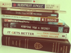 pile of books I keep by my bedside.