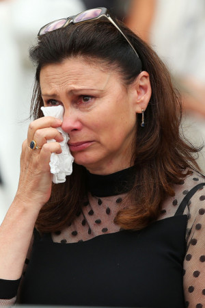 Vivian Greig Vivian Greig wipes away tears during the Tony Greig
