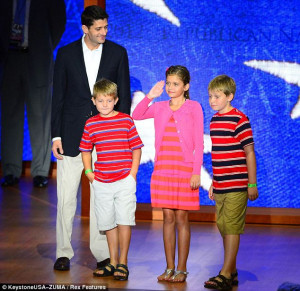 Family friendly: Ryan was joined onstage by his children (left-right ...