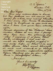 Carta manuscrita de quinto oficial Lowe Titanic