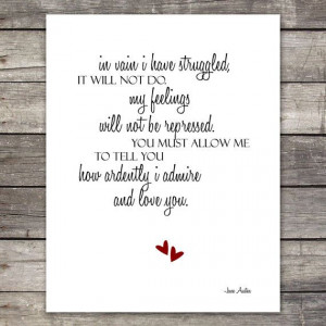 Large 11X14 Pride and Prejudice Quote Print with Mr. Darcy's Proposal ...