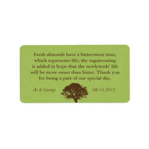 Green brown oak tree wedding quote favor label