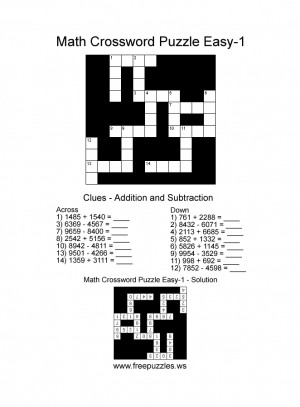 Math Crossword Puzzle One