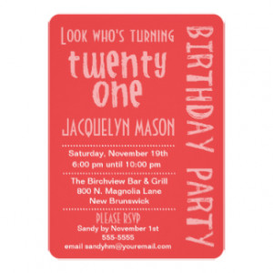 Coral Look Who's Turning 21 Birthday Invitation 5