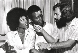 ... pam grier terry carter and jack hill on set of foxy brown 1974