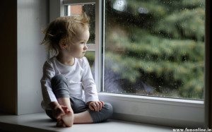 Beautiful Girl Baby watching Rainfall Wallpaper
