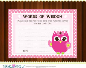 Pink Girl Owl Word of Wisdom Baby S hower Advice Card Printable DIY ...