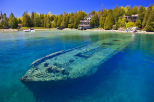The remains of shipwrecks in the harbor Big Table on Lake Huron