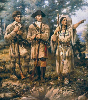William Clark (left), Meriwether Lewis (center), and Sacagawea (right ...