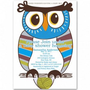 Baby Owl Shower Boy Tan Orange Green Photo invitation templates