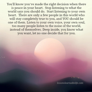 Lessons Learned in Life | Peace in your heart.