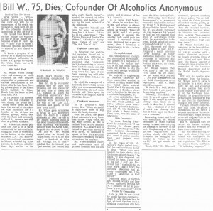 new york times obituary for william griffith wilson bill w an a a ...