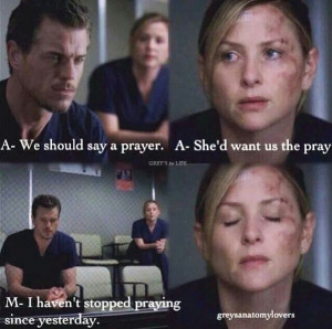 Arizona Robbins and Mark Sloan praying for Callie and her baby | Grey ...