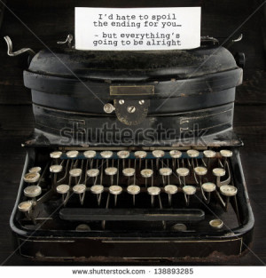 Old antique black vintage typewriter and paper with text telling ...