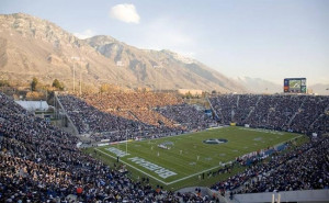 Football stadium at BYU with the Wasatch Mountains in the background ...