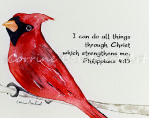 Watercolor painting of Cardinal wit h Bible verse original artwork red ...