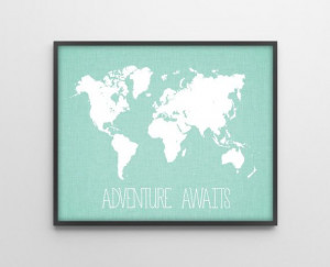 Travel Quote World Map Print - Travel Nursery Art Print Poster ...