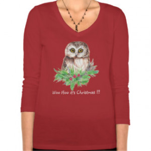 Woo Hoo it's Christmas quote Cute Owl Bird Humour Tee Shirt