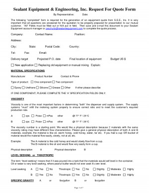 Sealant Equipment Engineering, Inc. Request For Quote Form