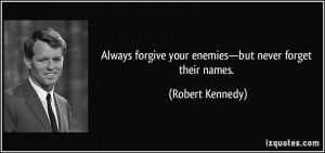 Always forgive your enemies—but never forget their names. - Robert ...