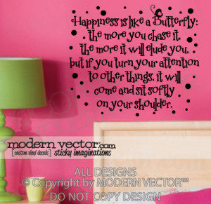Details about HAPPINESS IS LIKE A BUTTERFLY Vinyl Wall Quote Decal