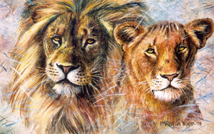 Lion And Lioness Love Quotes Lion & lioness on rice-paper.