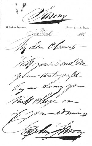 Napoleon Sarony letter to Samuel Clemens is courtesy of the Mark Twain ...