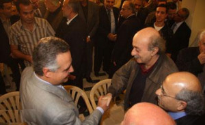 ... leader MP Walid Jumblatt after reconciling in Choueifat on Sunday