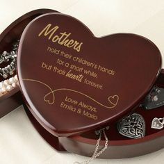 Personalized Heart Shaped Wooden Jewelry Box for Mom - 