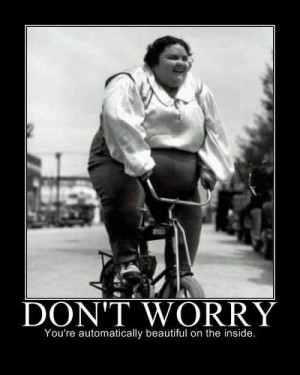 fat girl on little bike