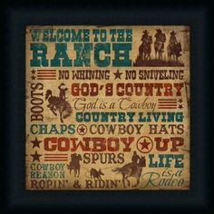 Amazon.com : Welcome to the Ranch Western Sign 15x15 Framed Art Print ...