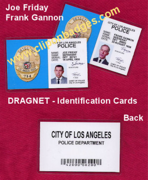 Dragnet ID cards replica TV series prop from Dragnet TV 1954