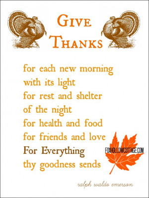 Thanksgiving Printable: Give Thanks, a Ralph Waldo Emerson Poem | www ...